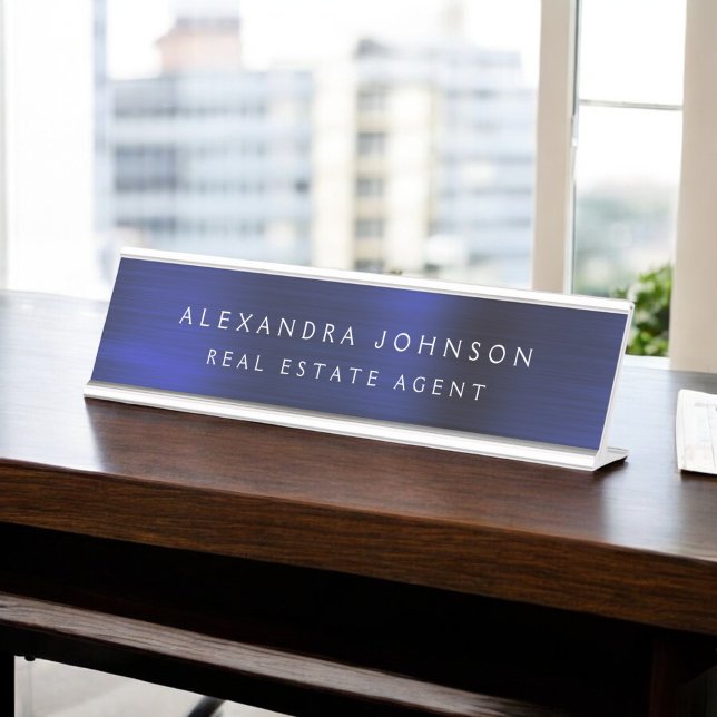 Porte-nom Pour Bureau Personnalisé Classe Affaires Marine Bleu Professio (Créateur téléchargé)
