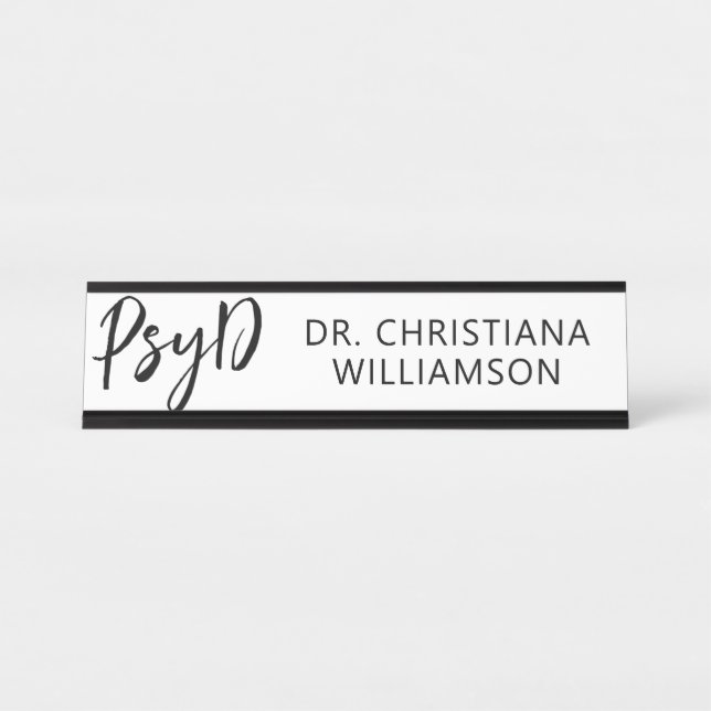 Porte-nom Pour Bureau Personnalisé Elegant PsyD Docteur en Psychologie (Devant)