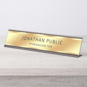Porte-nom Pour Bureau Personnalisé Moderne Élégant Modèle Noir Et Or