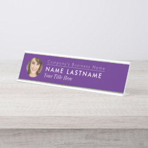 Porte-nom Pour Bureau Personnalisé Photo Chic Purple Business Élégant Mo