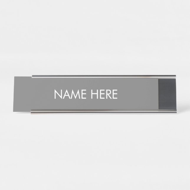 Porte-nom Pour Bureau personnaliser, modifier le nom texte gris blanc (Devant)