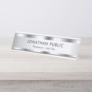 Porte-nom Pour Bureau Personnalisez Silver Look Glamour Élégant Moderne