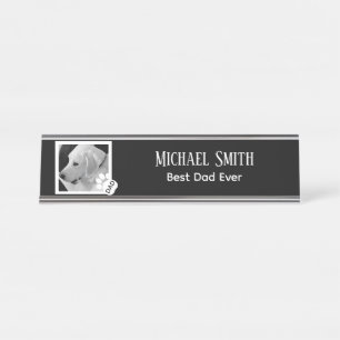 Porte-nom Pour Bureau Photo en noir et blanc du meilleur papa de chien j