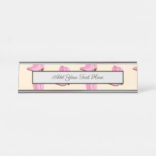Porte-nom Pour Bureau Pink Cowgirl Cowboy Boots Country Texas Ranch