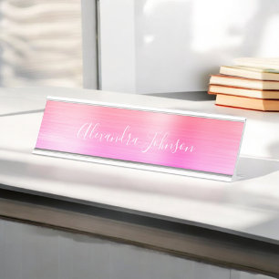 Porte-nom Pour Bureau Pink Ombre Professionnel Foil Moderne Fille