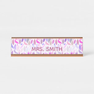 Porte-nom Pour Bureau Pink Purple Enseignant Monogramme professionnel