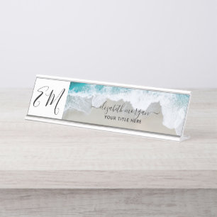 Porte-nom Pour Bureau Plage de monogramme bleu vert élégant professionne