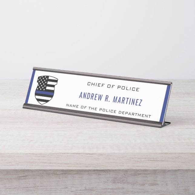 Porte-nom Pour Bureau Police Officier Mince Bleu Insigne Police Dept (Devant)