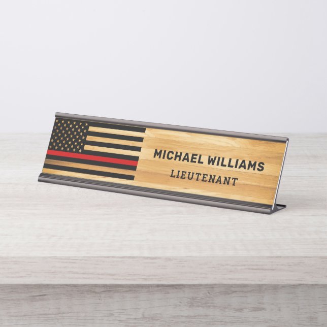Porte-nom Pour Bureau Pompier Mince Red Line America Drapeau Rustique Bo (Devant)