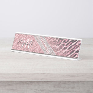 Porte-nom Pour Bureau poster de animal Chic Girly Pink Leopard Image
