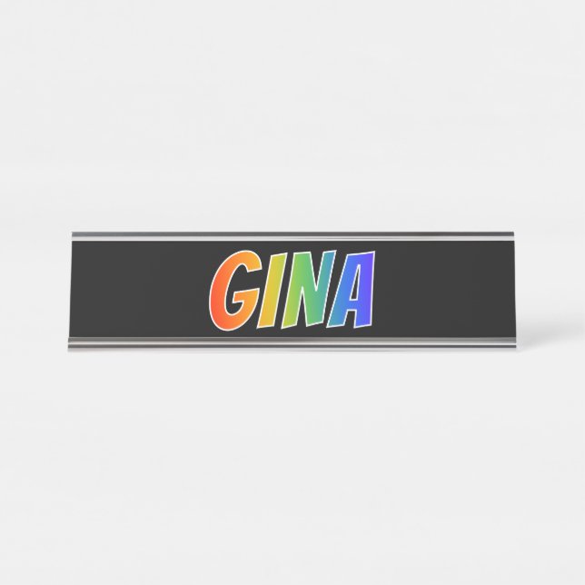 Porte-nom Pour Bureau Prénom "GINA": Couleur arc-en-ciel amusant (Devant)