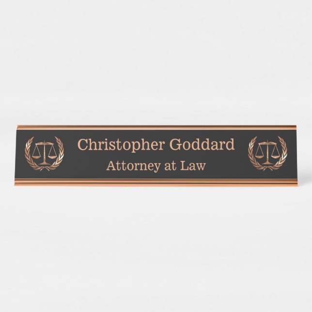 Porte-nom Pour Bureau Procureur Scales de justice Rose Gold (Devant)