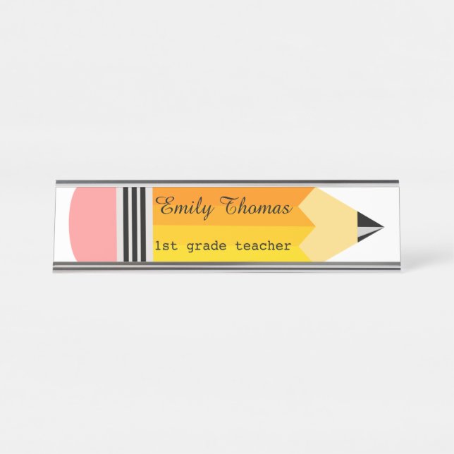 Porte-nom Pour Bureau Professeur de crayon jaune (Devant)