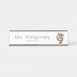 Porte-nom Pour Bureau Professeur d'Histoire ou de Géographie Globe Aquar