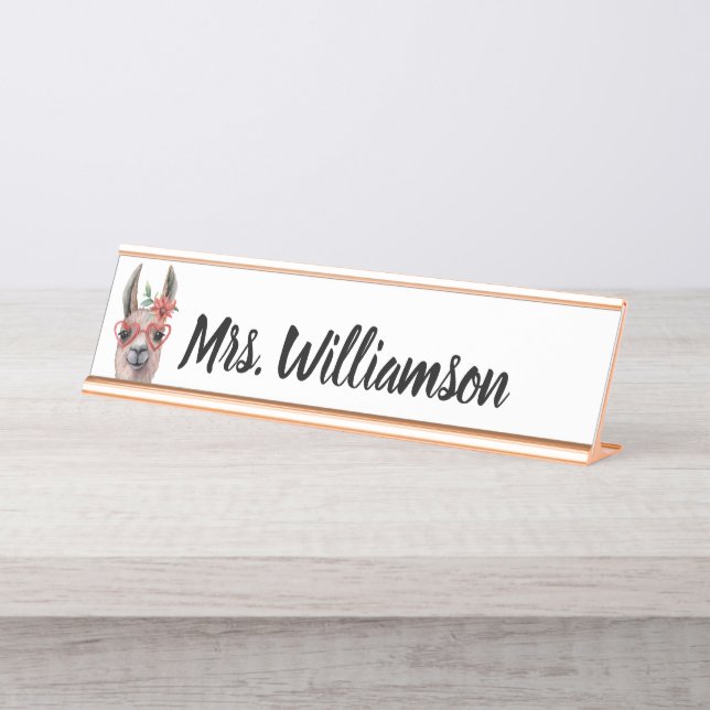 Porte-nom Pour Bureau Professeur Éducateur Cute professionnelle Llama (Devant)