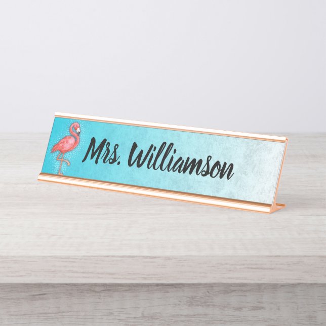 Porte-nom Pour Bureau Professeur Educateur Professionnel Flamant rose Ro (Devant)