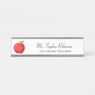 Porte-nom Pour Bureau Professeur Personnalisé Pomme Rouge Moderne