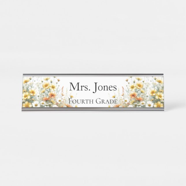 Porte-nom Pour Bureau Professeur Wild Flower Personnalisé (Devant)
