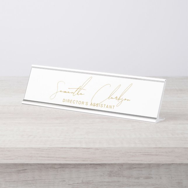 Porte-nom Pour Bureau Professional Handwritten Gold Script Typography (Devant)
