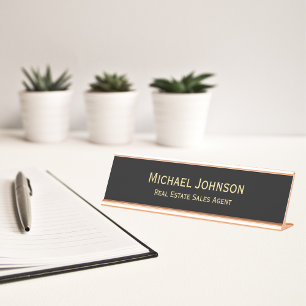 Porte-nom Pour Bureau Professional Modern Classy Black Gold Office Titre
