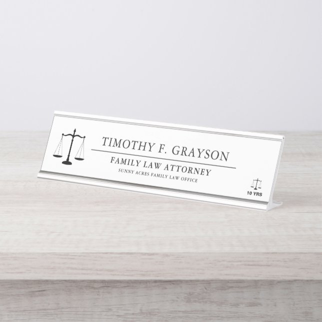 Porte-nom Pour Bureau Professionnel de droit Personnalisé Blanc (Devant)