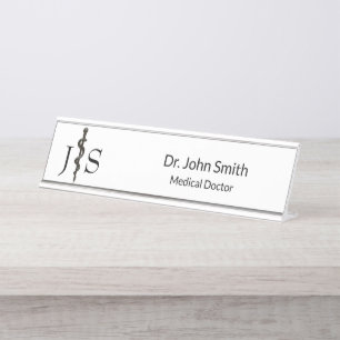 Porte-nom Pour Bureau Professionnel Médicale Simple Asclepius Noir Blanc