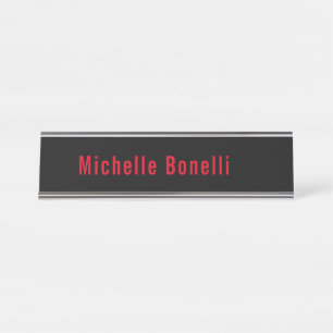 Porte-nom Pour Bureau Professionnel minimaliste Noir Rouge moderne Plain