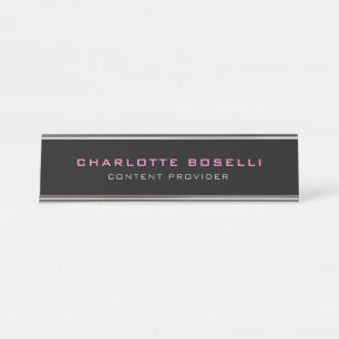 Porte-nom Pour Bureau Professionnel minimaliste Votre nom Titre Noir