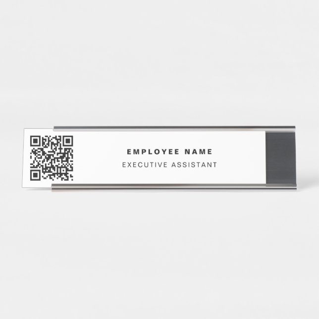 Porte-nom Pour Bureau QR Code Entreprise Moderne Minimaliste Blanc (Devant)