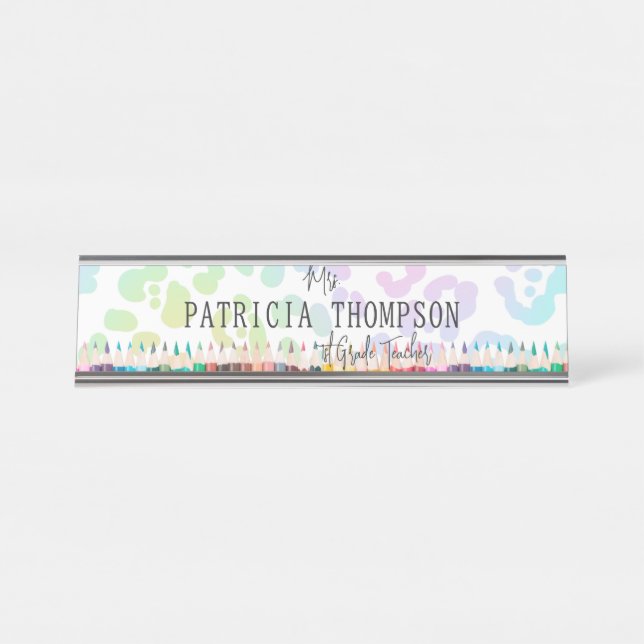 Porte-nom Pour Bureau Rainbow Leopard Crayon Enseignant (Devant)