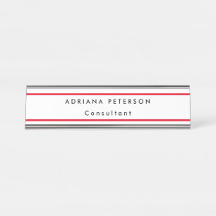 Porte-nom Pour Bureau Red White Simple Nom lisible Profession