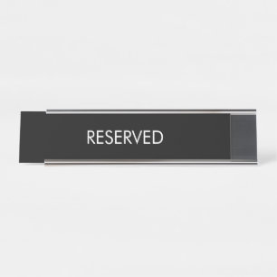 Porte-nom Pour Bureau Réservé noir blanc nom personnalisé texte élégant
