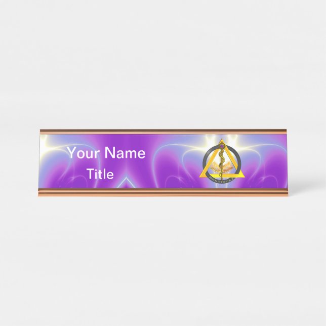 Porte-nom Pour Bureau RODE DU SYMBOLE DENTISTE ASCLEPIUS, Violet (Devant)