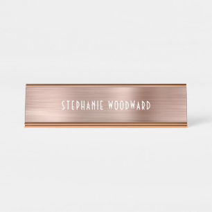 Porte-nom Pour Bureau Rose Chic Gold brossé métal Art Déco Typographie