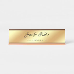 Porte-nom Pour Bureau Rose élégant Modèle or main Script Texte tendance