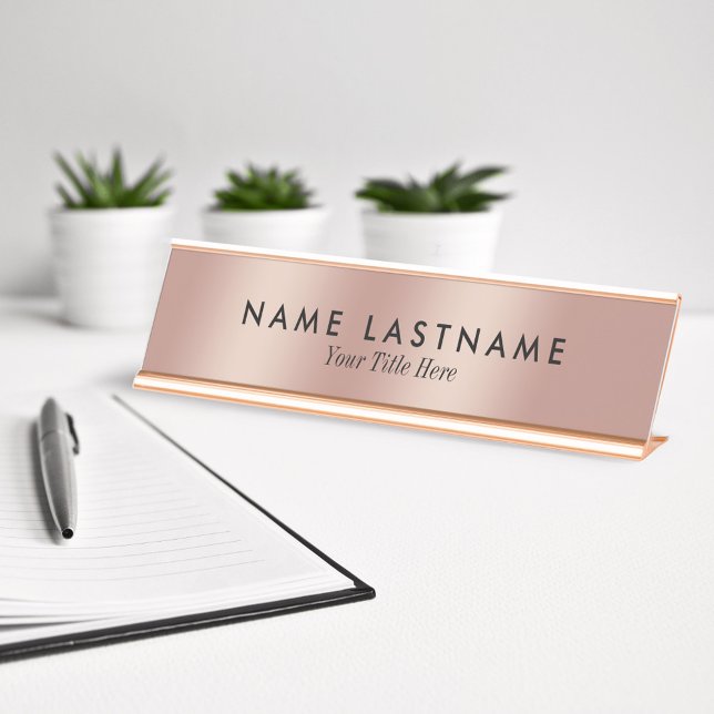 Porte-nom Pour Bureau Rose Gold Elegant Minimaliste Simple Moderne (Créateur téléchargé)