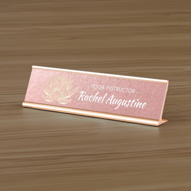 Porte-nom Pour Bureau Rose Gold Lotus Yoga Studio Méditation Instructeur (Créateur téléchargé)