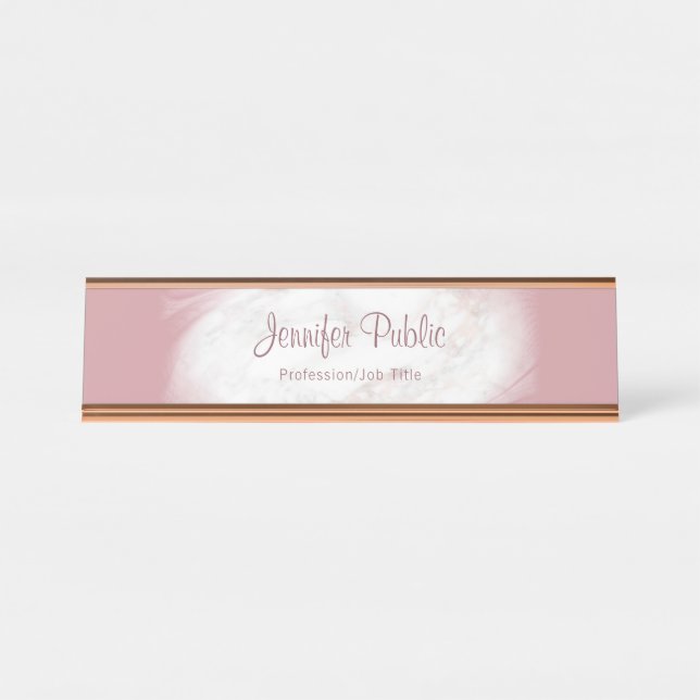 Porte-nom Pour Bureau Rose Gold Marble Elegant Modèle Professionnel (Devant)