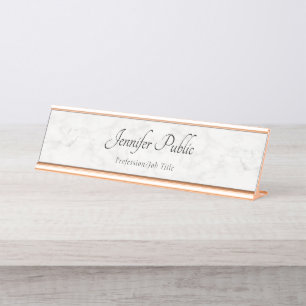 Porte-nom Pour Bureau Rose Gold Marbre blanc moderne Modèle élégant