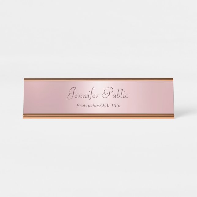 Porte-nom Pour Bureau Rose Gold Modèle Modern Elegant Professional (Devant)