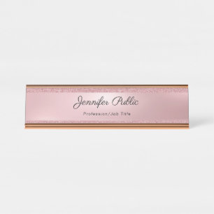 Porte-nom Pour Bureau Rose Gold Parties scintillant Calligraphie Texte 