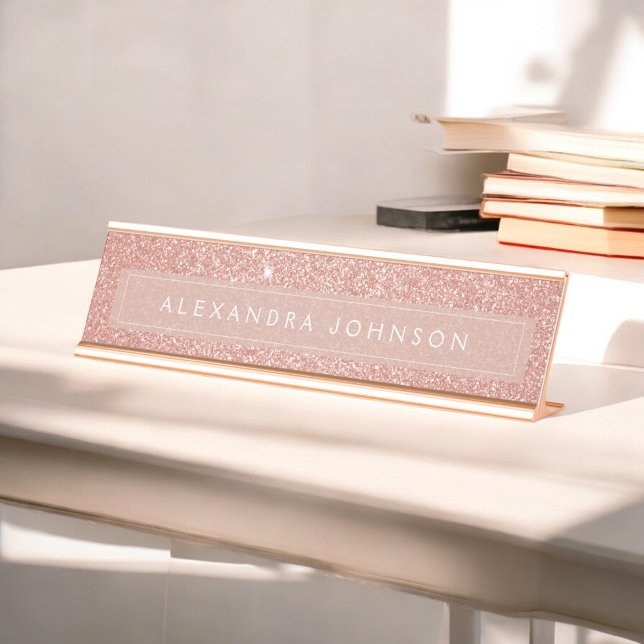 Porte-nom Pour Bureau Rose Gold Parties scintillant Étincelante Girl Mod (Créateur téléchargé)