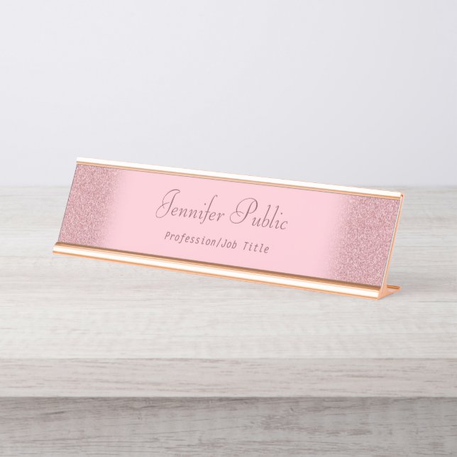 Porte-nom Pour Bureau Rose Gold Parties scintillant Modern Modèle Profes (Devant)
