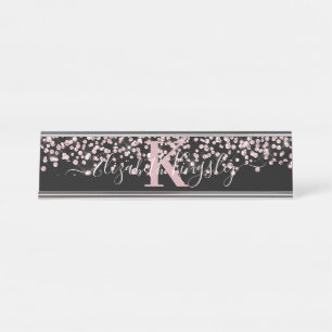 Porte-nom Pour Bureau Rose noir Parties scintillant or Diamant Monogramm