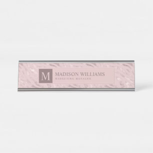 Porte-nom Pour Bureau Rose Pâle Pastel Rose Or Argent Pailleté Motif