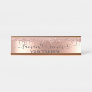 Porte-nom Pour Bureau Rose Parties scintillant or look Lecteurs manuscri