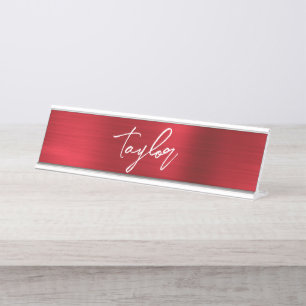 Porte-nom Pour Bureau Rose Rouge Feuille Moderne Écriture au Pinceau Pré