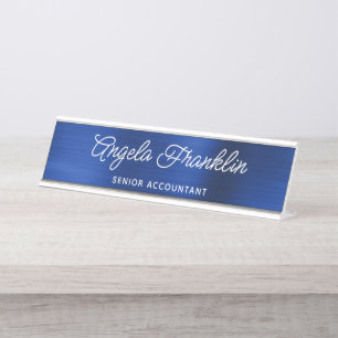 Porte-nom Pour Bureau Royal Navy Blue Faux Metallic Foil