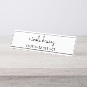 Porte-nom Pour Bureau Script blanc Monogramme élégant minimaliste mode