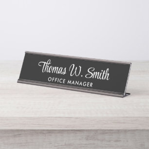 Porte-nom Pour Bureau Script moderne noir professionnel